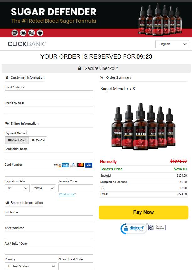 Sugar Defender - secure Order Page